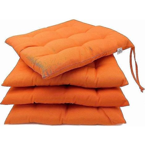 Ensemble de 4 coussins de chaise d'extérieur pour jardin, terrasse, coussins carrés 40 x 40 cm avec attaches, coussins en mousse orange imperméable pour chaises de salle à manger, balcon (1/5)