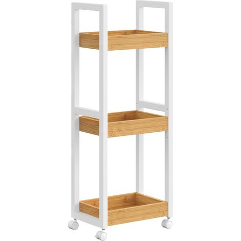 Chariot ACAZA - Chariot de salle de bain - 80 x 30 x 20 - Blanc - Chariot ou support de rangement pour la salle de bain, la cuisine et le bureau - Chariot de service (1/5)