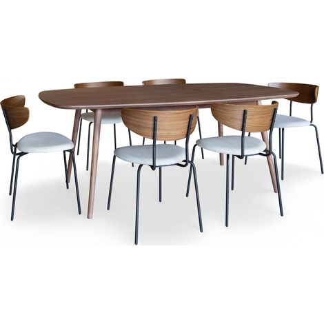 Ensemble table 200cm et 6 chaises en velours côtelé, RIVA (1/5)