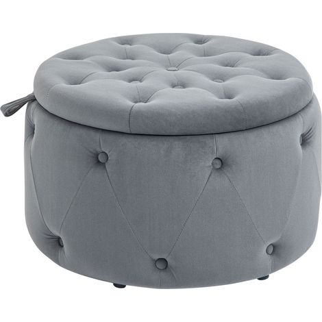 Pouf rotondo contenitore con coperchio, effetto velluto grigio, Ø60 x 40 cm, HOMVRA (1/5)