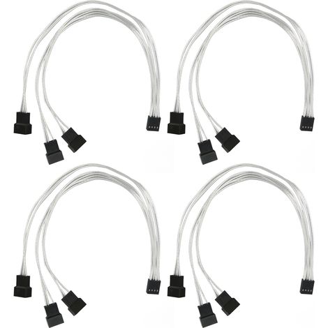 Câble d'extension 4 broches pour ventilateur PWM, fil de cuivre argenté, séparateur 1 vers 3 pour refroidissement PC (1/5)