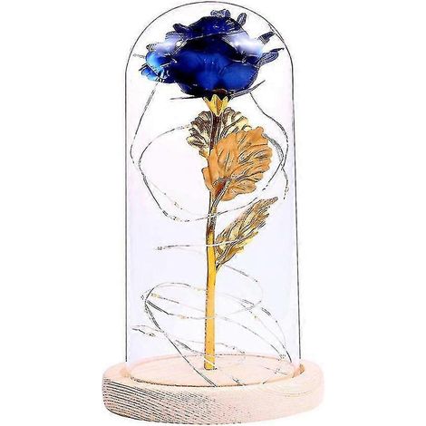 Cadeau d'anniversaire : Rose préservée lumineuse LED avec couvercle en verre et socle en bois. Idéal pour la Saint-Valentin ou un mariage. (1/5)
