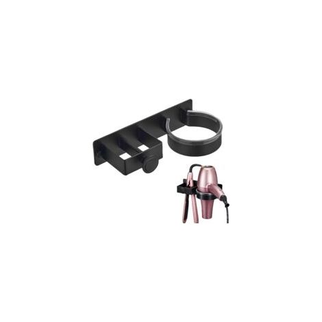 Houhence – Soporte de pared para secador y plancha de pelo – Aleación de aluminio negro – Resistente al calor – Instalación sin taladros – Crezuo