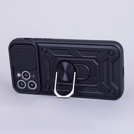 Custodia per iPhone 15 Pro Max, anello scorrevole rinforzato, nero + vetro 9H (1/5)
