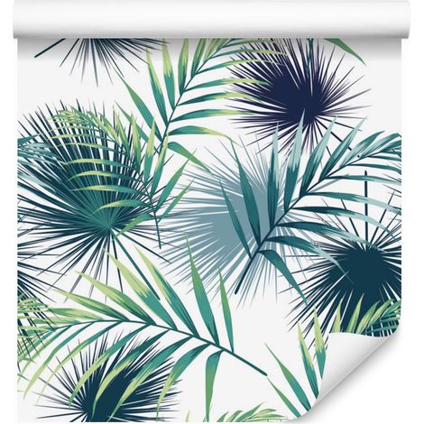 Carta da parati con foglie di palma tropicali per soggiorno e camera da letto, 50x1000 cm (1/5)