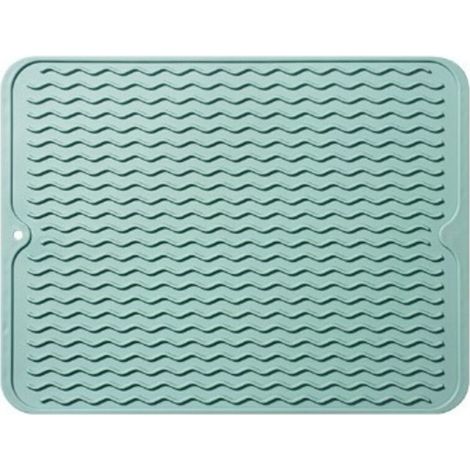 Green Silicone Drying Mat, Large Non-Slip Thermal Insulation Dish Draining Mat for Drying Cutlery and Plates (40cm x 30cm) (1/4)