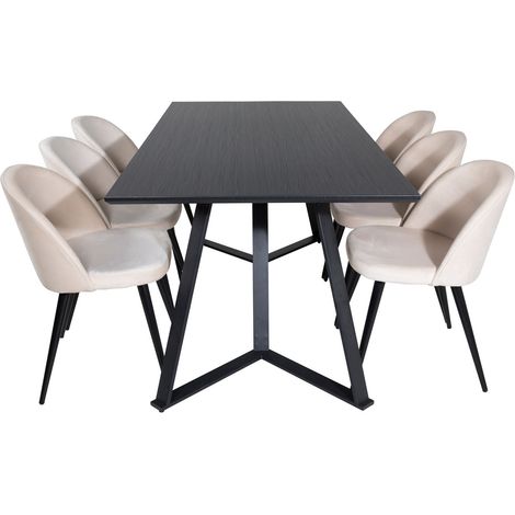 MarinaBLBL Essgruppe Esstisch schwarz und 6 Velvet Esszimmerstühle Velour beige, schwarz. (1/5)