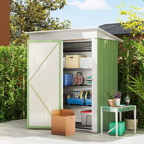 Cabane de jardin porte-outils en acier avec porte verrouillable, 161x95x163/181 cm, vert (1/5)