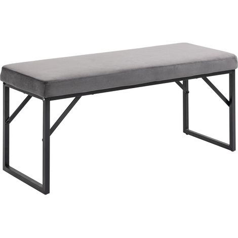 Banquette rembourrée en velours gris foncé 115x46x49 cm pour salon et chambre (1/5)