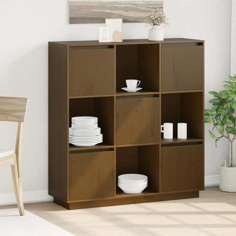 Aparador alto madera maciza de pino marrón miel 110,5x35x117 cm (1/4)