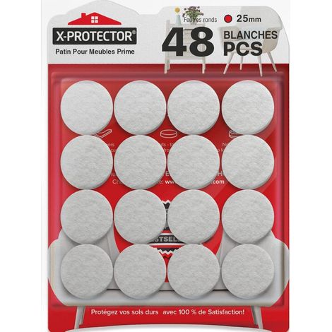 Patins en Feutre Auto-Adhésifs - 48 Pièces - 25 mm Blanc - Protection Sols et Meubles - Glissement Silencieux - Intérieur Maison (1/5)
