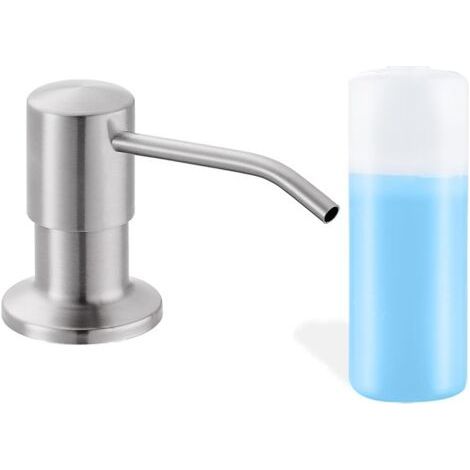 Dispensador de jabón integrado para fregadero de cocina, cabezal de bomba de encimera en acero inoxidable cepillado (plástico integrado), con botella recargable de 500 ml (1/4)