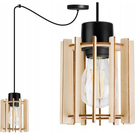 Moderne LED-Deckenpendelleuchte aus Holz (1/5)