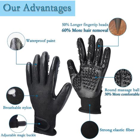 Gants de brossage multifonctionnels pour chevaux, gants de massage en caoutchouc pour chevaux, brosse de pansage, gants respirants pour enlever les poils des chevaux, chiens et chats (noir) (1/4)