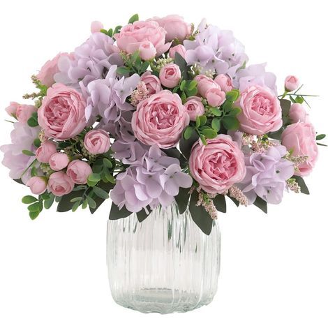 Bouquet de 4 pivoines roses artificielles pour décoration de salon ou de maison (1/5)