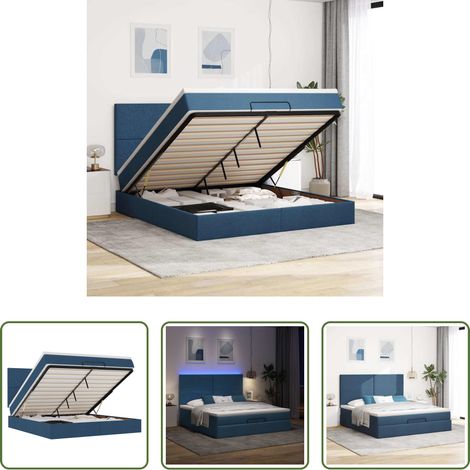 Rangement sous lit - Cadre de lit ottoman avec matelas bleu 160x200 cm tissu (1/5)