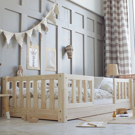 Cama 70x140 con barandillas y somier patas de 1 cm Agnès Madera (1/3)