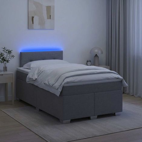Cama con Base Tapizada, Colchón y Luz LED Gris Claro Tela (1/5)