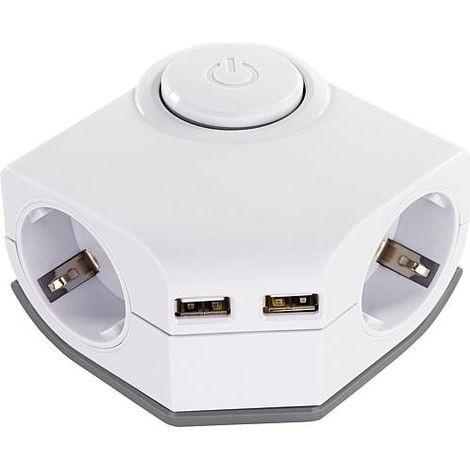 Prise de courant d'angle, double, avec 2 prises USB, interrupteur, protection thermique et de l'enfance