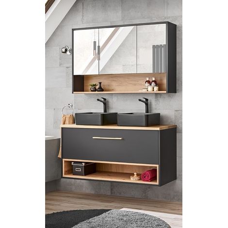 Ensemble meuble vasques à poser + Armoire miroir - 120 cm - Brunei Cosmos - Livraison gratuite