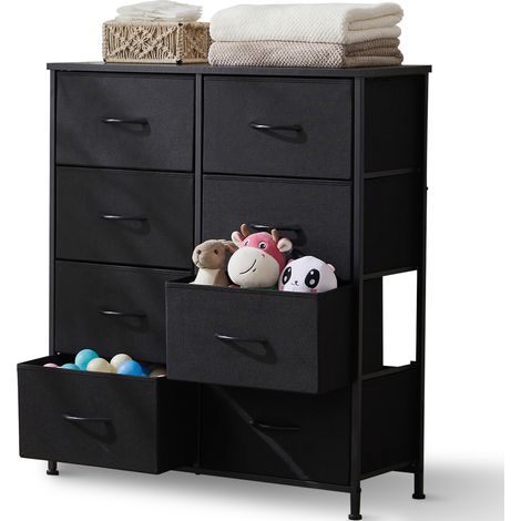 Commode contemporaine à 8 tiroirs en tissu avec poignées, structure en métal, 80 x 30 x 92 cm (noir) (1/5)