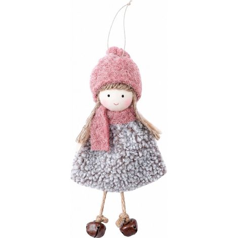 Ange en peluche, décoration festive à suspendre pour sapin de Noël, fêtes de fin d'année, porte ou fenêtre rose (1/5)