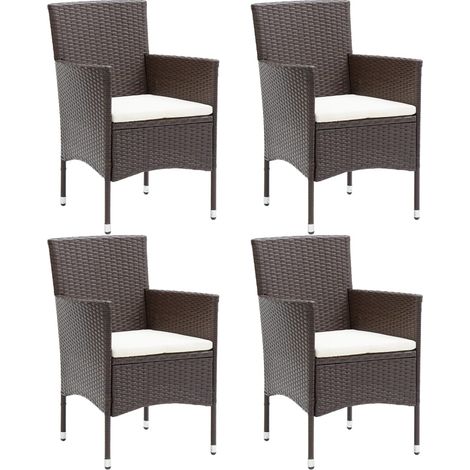 Vidaxl – Lot de 4 chaises de jardin en résine tressée marron – Cadre en acier résistant à la rouille – Dossier incurvé pour confort – Dimensions 53x58x84cm