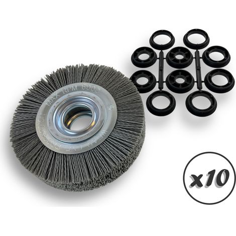 Lot de 10 brosses circulaires NYLON Abrasif Ø 150 mm Epaisseur 3 rangs Carbure silicium Grain 120 Alésage 32 mm + réducteur bague 25/22/20/16/12 mm Touret ponceuse Kibros 235153KR120x10 (1/5)