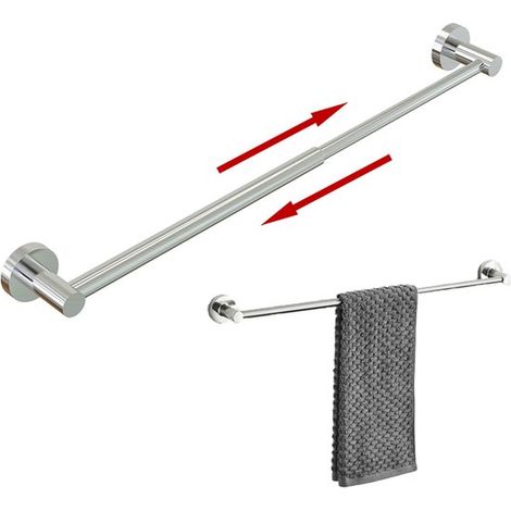 Porte-serviettes télescopique à ventouse - Porte-serviettes en acier inoxydable - Support mural à ventouse - Argenté - Convient pour salles de bains, cuisines, etc. (1/5)