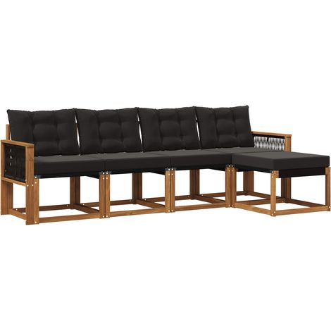 Set di divani da esterno con cuscino 5 pz  Salotto da Giardino Naturale e Nero (1/5)
