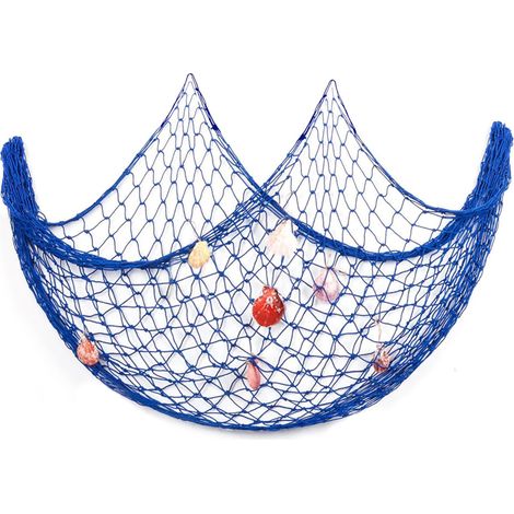 Filet de pêche décoratif avec coquillages, 2 x 1 m, bleu - Filet de pêche décoratif nautique à suspendre au mur - Filet décoratif pour cadre photo (1/5)
