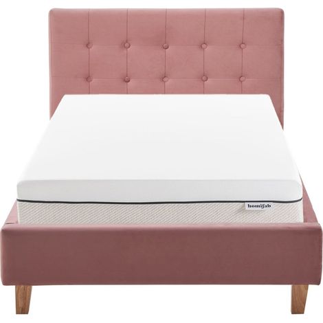 Ensemble Lit adulte 90x190cm avec tête de lit en velours vieux rose - Milo + Matelas ressorts ensachés - Spring Elite (1/5)