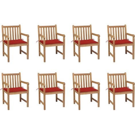 Prolenta Premium Gartenstühle 8 Stk. mit Roten Kissen Massivholz (1/5)
