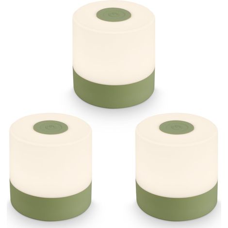 Lot de 3 Mini lampes de table LED sans fil IP44, variateur, tactile, sans fil, batterie, protection contre les éclaboussures, vert tilleul, Ø7 x 7 cm