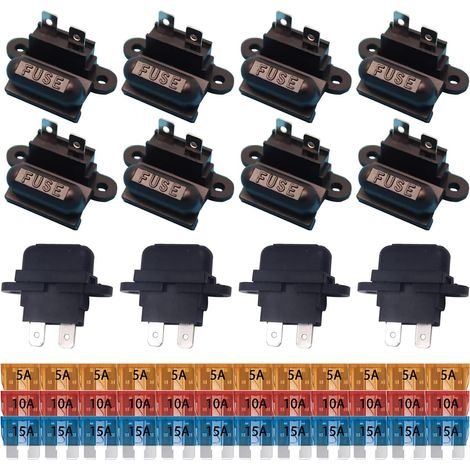 12 Pièces Auto ATC Blade Standard Porte-fusible Siège pour Voiture Bateau Camion SUV avec 12 Pièces Housse Noir et 36 Pièces 5A/10A/15A Fusibles