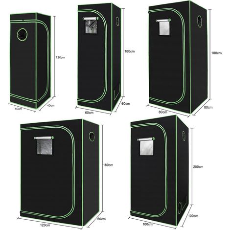 Tente de Culture, Grow Box, Grow Tent Opaque et imperméable, Serre pour la Maison, Oxford 600D, 60x60x180cm Noir et Vert B6858 (1/5)