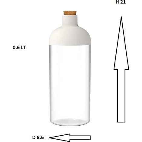 Contenitore barattolo a forma di bottiglia 3 misure tappo in sughero dosatore trasparente bianco elegante per cucina, spezie, zucchero, caffè – BPA Free - MISURA: Barattolo 0.6 LT