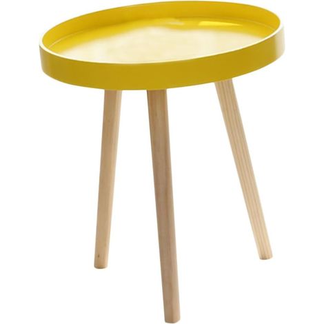 Table D'appoint De Canapé Ronde Compacte Jaune en Bois Résistant Aux Rayures, Style Nordique Moderne, Petite Table Multifonction pour Balcon, Salon Et Chambre, Facile à Nettoyer (1/5)