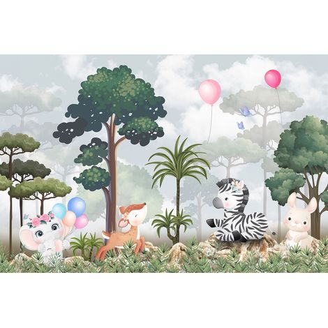 Papier peint panoramique Enfants - Animaux de la Jungle - 382 cm x 255 cm (1/2)