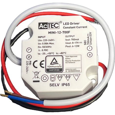 Mini Led Driver IP65 Corrente Costante 700mA 8V-17V 12W 50X48X24mm