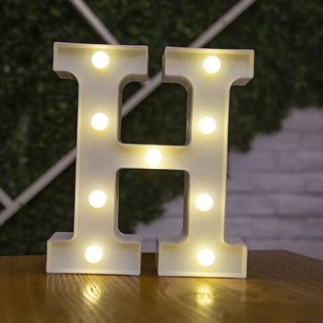 Lettera LED illuminata, lampada da tavolo con alfabeto in plastica, decorazione da parete per compleanni, matrimoni, feste e casa – H