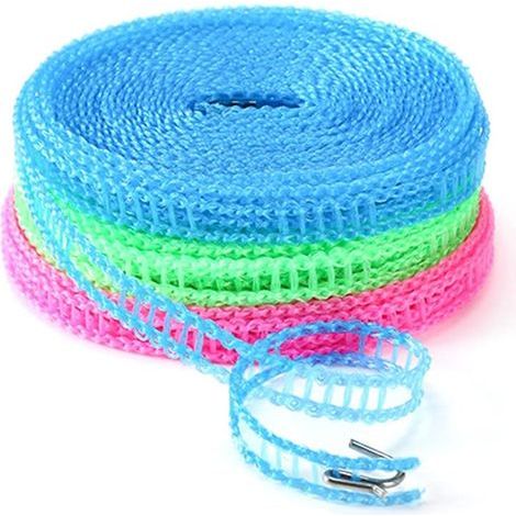 Blaue, grüne und rosa Wäscheleinen, jeweils 3 Meter lang, zum Trocknen von Kleidung, Decken und Reisekleidung. (1/5)