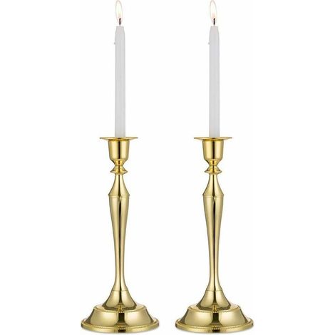 Lot De 2 Bougejoir À Simple Tête, Métal en Forme De Sablier Bougeoirs Chandeliers, Compatible avec Tous Les Taille Standard Bougeoirs (Or, 2 x Grand) (1/5)