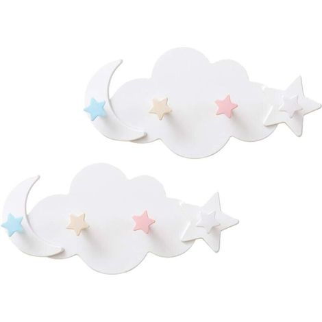 Lot de 2 Crochets muraux en Forme de avec étoiles et Lune, Porte-clés, Porte-Manteau, Porte-Manteau, patères murales, Porte-Serviettes pour Enfants