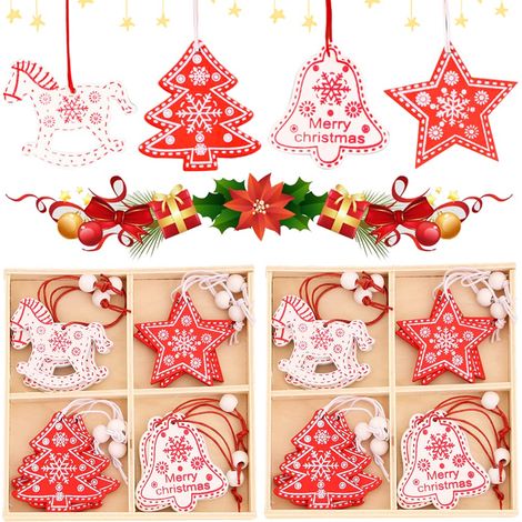 24 Pieces Christmas Tree Decorations Christmas Tree Ornaments Pendants Wooden Decoration Set for Christmas Tree Party Supplies Gift Tags (1/5)