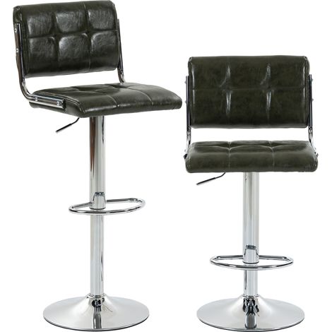 HOMCOM Adjustable Bar Stools Set of 2 with Backrest Green (1/5)