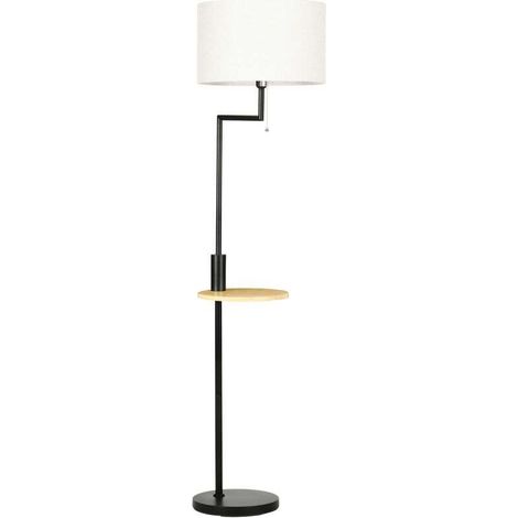 Stehlampe mit Ablage, Stehleuchte, Kette, E27, 40 W, Bambus, Natur + Schwarz