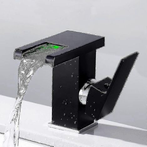 Badezimmerarmatur mit LED-Wasserfallbeleuchtung, schwarz (1/4)