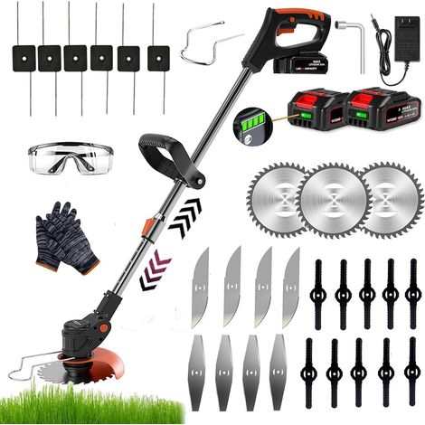 Débroussailleuses Electrique sans Fil,24v Coupe Bordure Débroussailleuse À Batterie Électrique sans Fil, avec Batterie Et 5 Types De Lames, pour La Coupe De Jardin, Pelouses Arbustes (1/5)