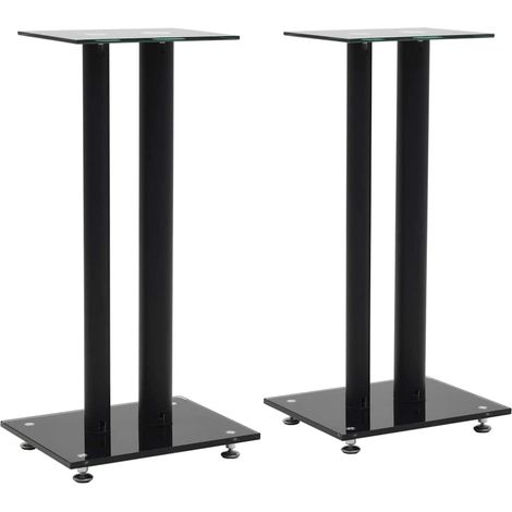 Speaker Stands 2 pcs Tempered Glass 2 Pillars Design Black vidaXL